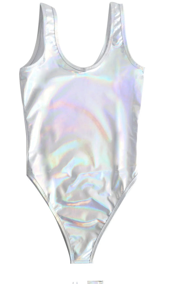 SILVER IRIDESCENT HIGH CUT LEOTARD (HOLOGRAPHIC)